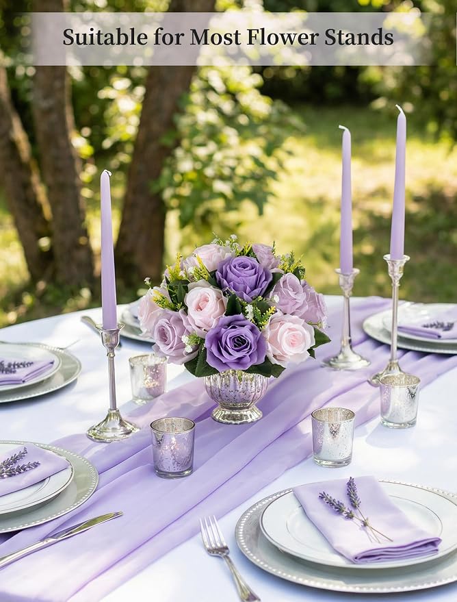 BLOSMON Wedding Rose Centerpieces Tables: Purple Lilac Pink Fake Roses | 10 Pcs - Image 2