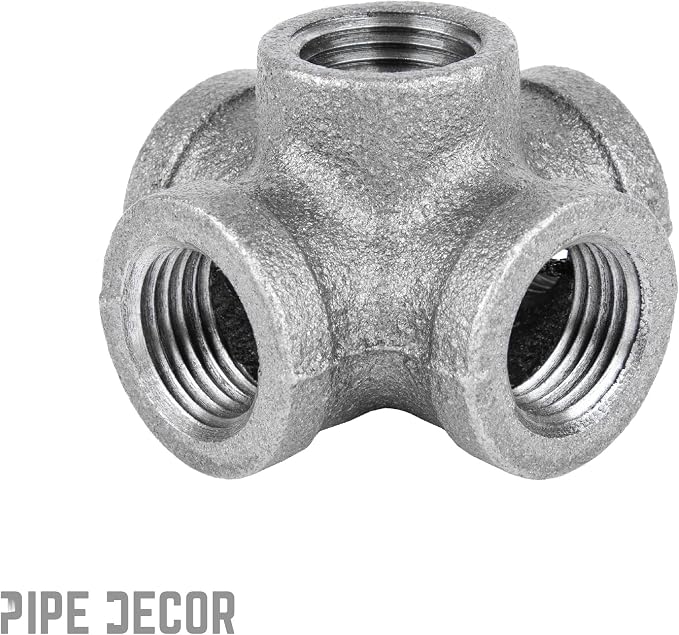 1/2" 5-way Cross Fitting, PIPE DECOR Black Malleable Iron Fittings Fit Standard - Image 5