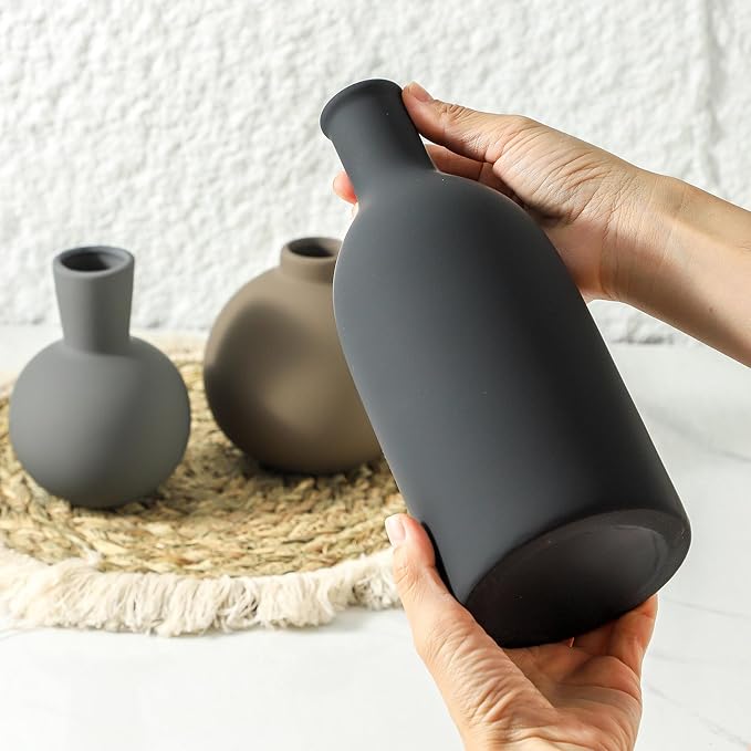 Ceramic Vase Set of 3 | Neutral Vases Home Decor | Modern Flower Pottery Vases - Image 3