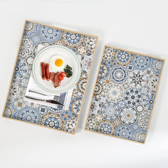 AGIOTA 2 Pcs Serving Tray with Handles Bohemian Decorative Tray Large Ottoman - Image 2