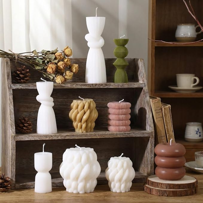 Conelist 9pcs Rustic Farmhouse Pillar Candles Set 3.1"-7.7" Handmade Neutral - Image 7