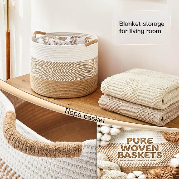 Artfeel 100L Large Cotton Rope Basket, Decorative Woven Blanket Storage - Image 6