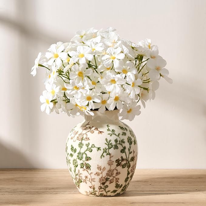 SIDUCAL Ceramic Green and Beige Antique Vase, 5.83 Inch Retro Ice Cracked by SIDUCAL