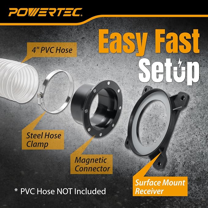 POWERTEC 4 Inch Surface Mount Dust Port Steel Ring Receiver, Magnetic Dust - Image 2