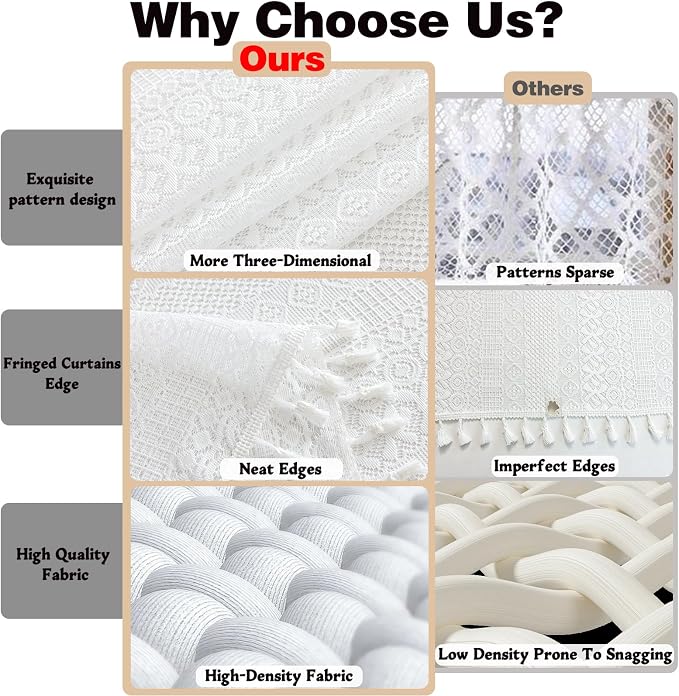 Sutuo Home White Boho Lace Curtains 45 Inches 2 Panels - Image 6