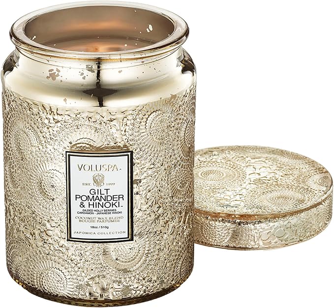 Gilt Pomander Hinoki, Large Candle Jar, 18 oz, 100 Hour Burn Time, Coconut Wax by Voluspa