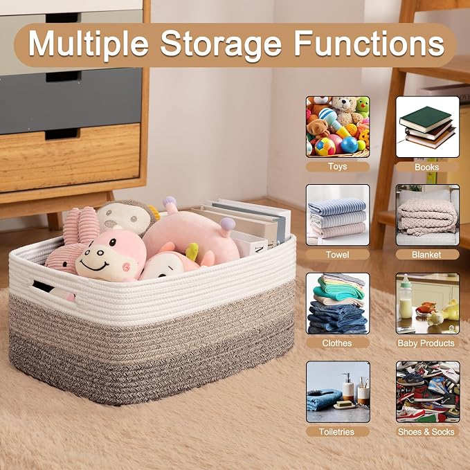 OIASKET Large Storage Basket for Organizing, Woven Rope Basket for Shelves - Image 3