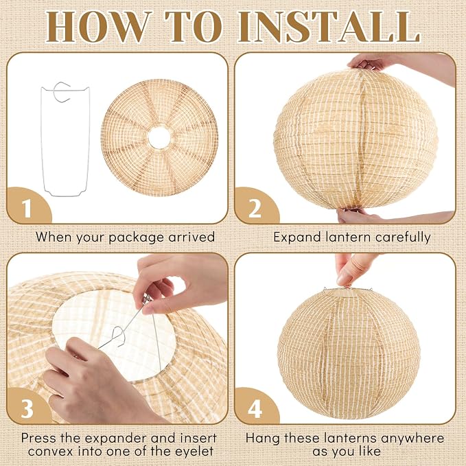 12 Pcs Print Burlap Paper Lanterns Classroom Decor, 16 Inch | Boho Hanging Decor - Image 3