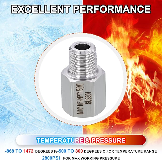 1 Pack 304 Stainless Steel FeMale to Male Adapter, M10*1 FeMale x 1/8" Male NPT - Image 7