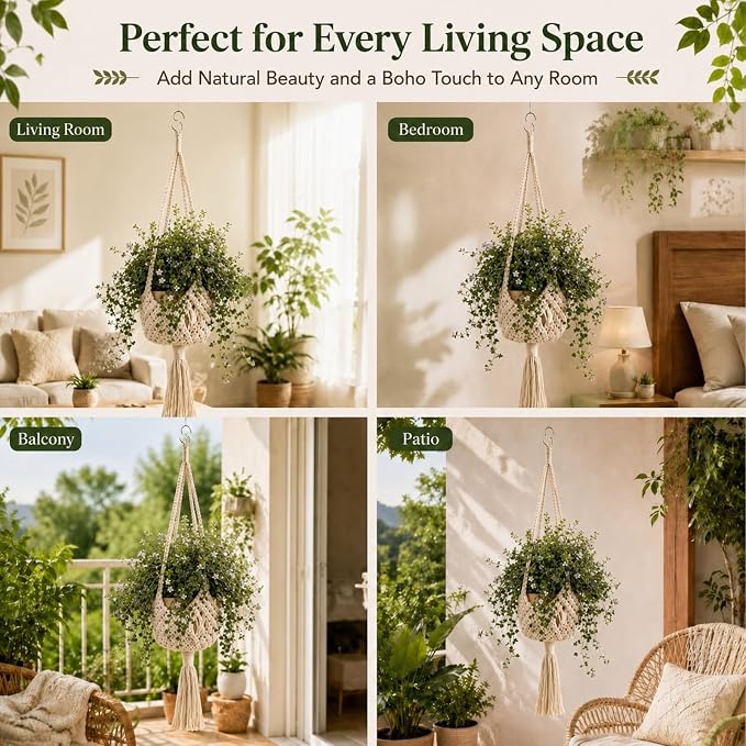 Shappy 1 Pack Boho Macrame Plant Hanger - Image 6