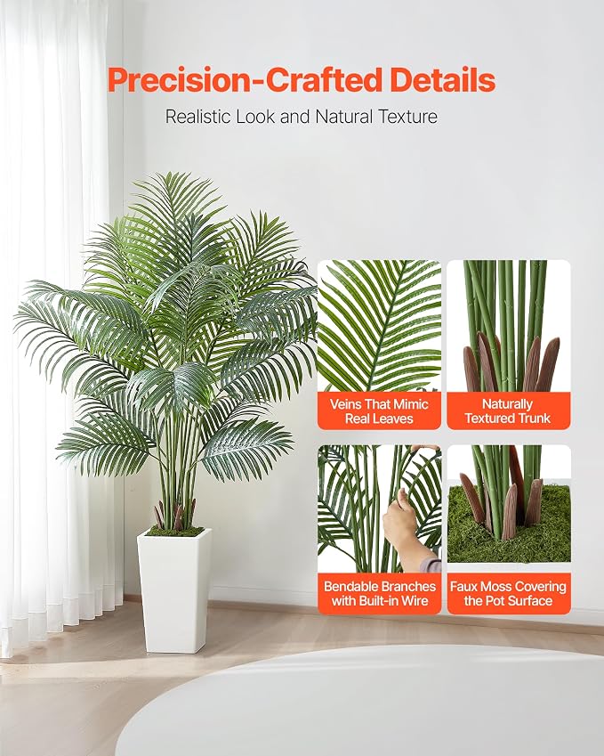 VEVOR Artificial Areca Palm Tree 6 ft, Fake Palm Tropical Plants - Image 2