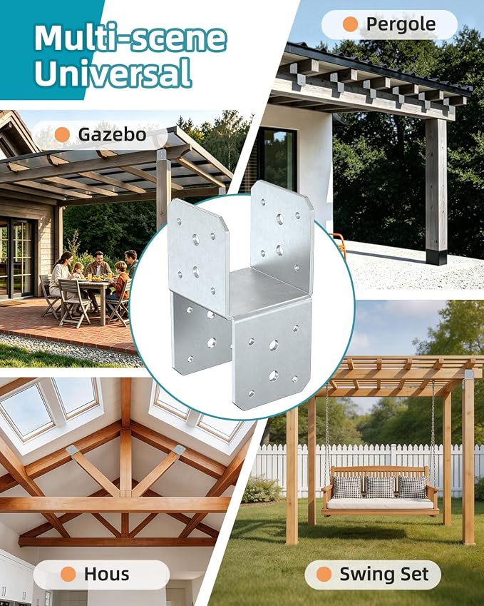 4x4 Post Bracket Kit for Wood Posts, Beams | Inner Size 3.5" x 3.5", Heavy-Duty - Image 7