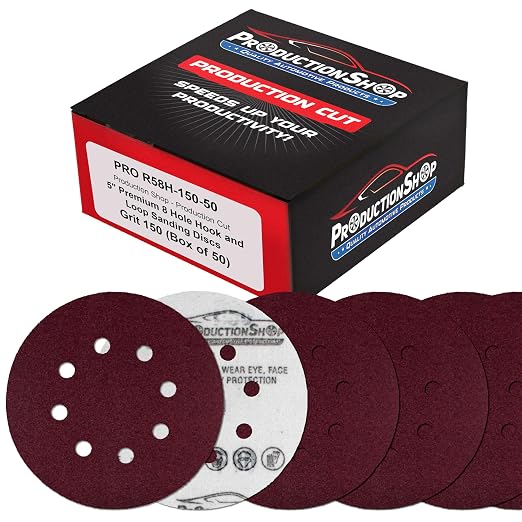 ProductionShop Premium 5" Red 8-Hole Pattern 150 Grit Sanding Discs, Box of 50 by ProductionShop