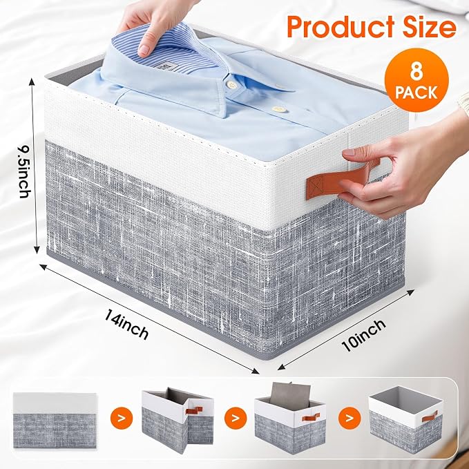 Collapsible Storage Baskets for Shelves, 8 Pack Foldable Fabric Storage Bins - Image 2