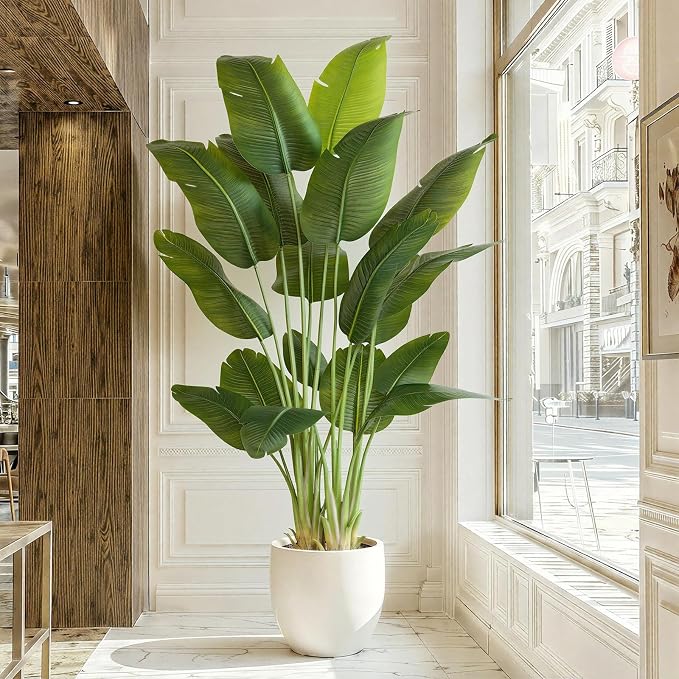 Artificial Bird of Paradise Plant 7.5Ft Tall Fake Tropical Palm Tree Large Fake by ZEEOZE