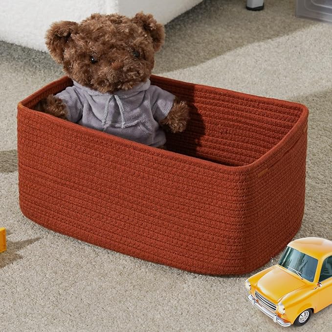 3 Pack Storage Baskets for Organizing, 13.7×9.5×6.3", Brick Red | Woven Baskets - Image 5