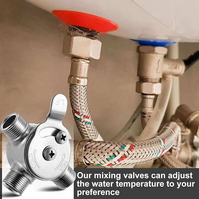 Yaocom 2 Pcs 3/8" Manual Mixing Valve Hot Cold Water Temperature Mixer - Image 5