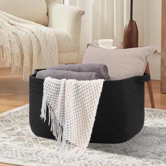OIASKET 70L Large Blanket Basket, 21.6" x 16.9" x 11.8" Woven Storage Basket - Image 6