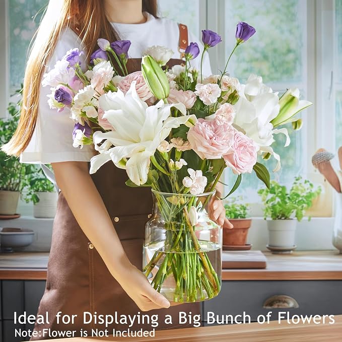 Clear Glass Vase, Large Flower Vase, 8-inch Glass Flower Vase - Image 4