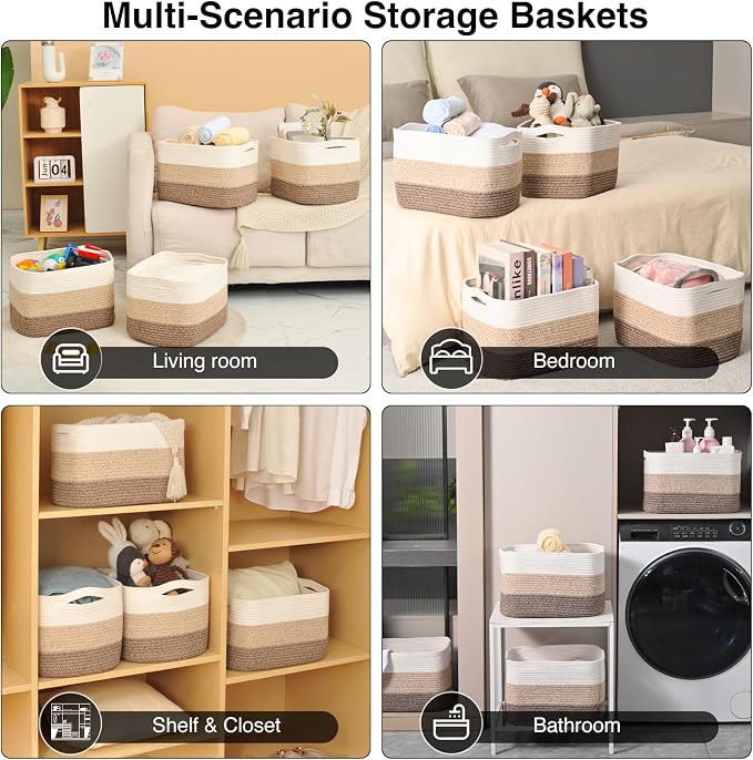 ICERZCZ Storage Baskets for Organizing & Shelves, Woven Cotton Rope - Image 5