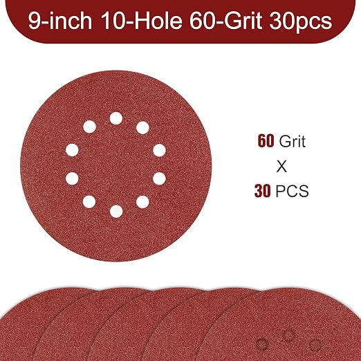 9 Inch 10 Holes Sanding Disc 60 Grit Drywall Sandpaper 30PCS - Image 2
