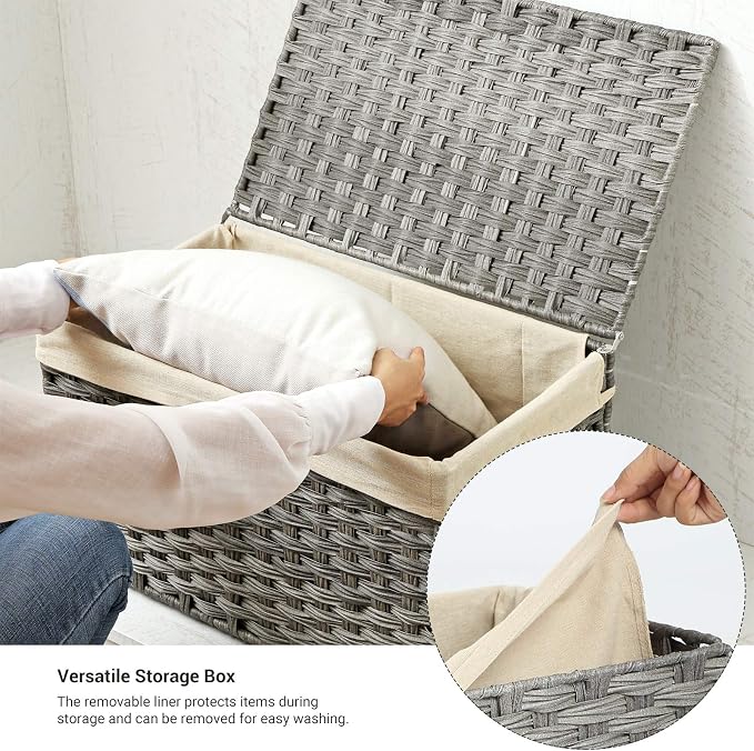 SONGMICS Storage Basket with Lid, Woven Blanket Storage Bin with Handles - Image 7