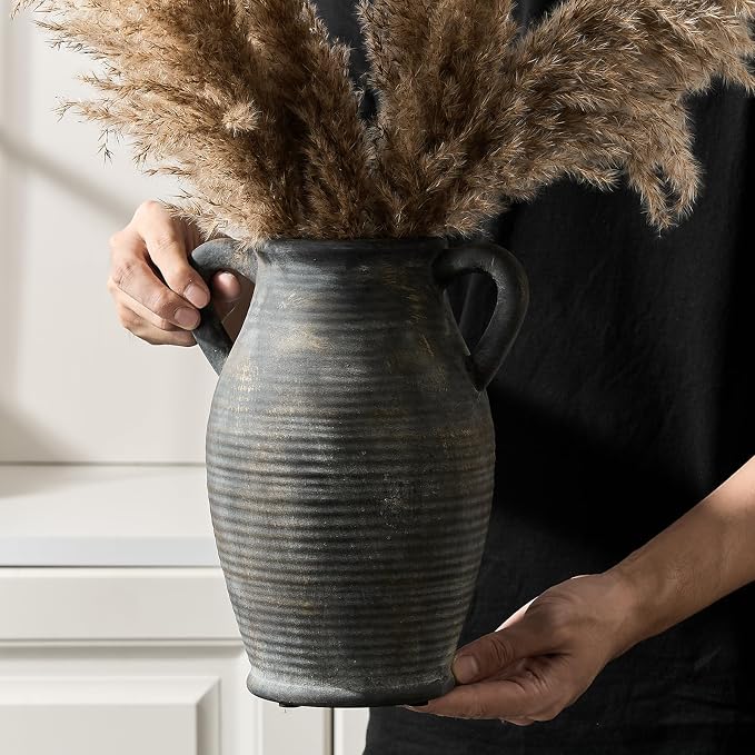 Vaseking Ceramic Rustic Vase, 9.8 inch Farmhouse Vases Home Decor, Bronze | - Image 3