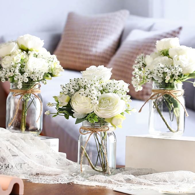 12 Sets Mason Jar Flowers Centerpiece Table Decorations, Artificial Peony - Image 3