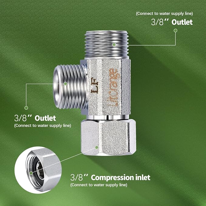 Lead-Free Brass 2 PCS 3/8 Inch Angle Stop Add-A-Tee Compression Tee Valve | - Image 2