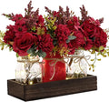 BLEUM CADE 3Pcs Mason Jar with Artificial Dahlia Flowers Wood Tray Lights | by BLEUMCADE