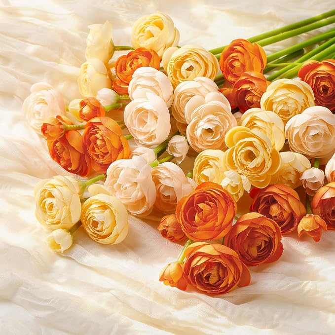 Alupssuc 30Pcs Ranunculus Artificial Flowers Fall Faux Silk Mini Ranunculus | - Image 8