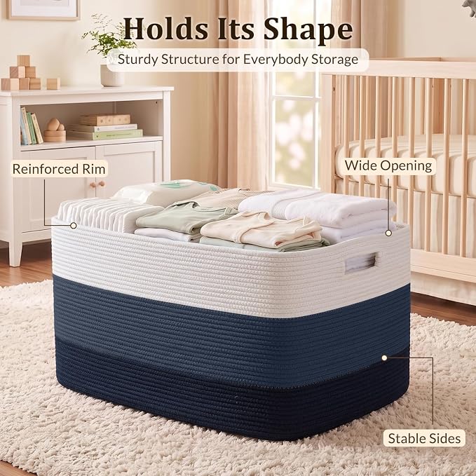 OIAHOMY 108L Extra Large Blanket Basket Dog Toy Basket Gradient Blue | - Image 4