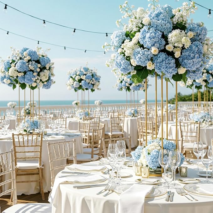 Auihiay 404Pcs Hydrangea Artificial Flowers, Silk Artificial Flowers | Blue - Image 5