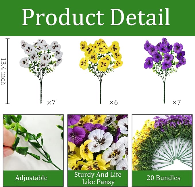 20 Pcs Artificial Fake Pansy Flowers - Image 3