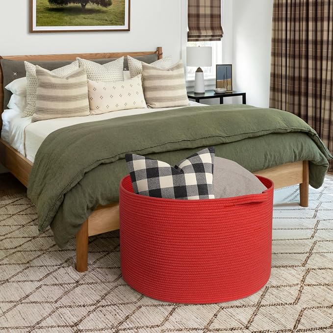115L Extra Large Red Basket for Organizing, 23.6"x15.7" Jumbo Woven Cotton Rope - Image 5