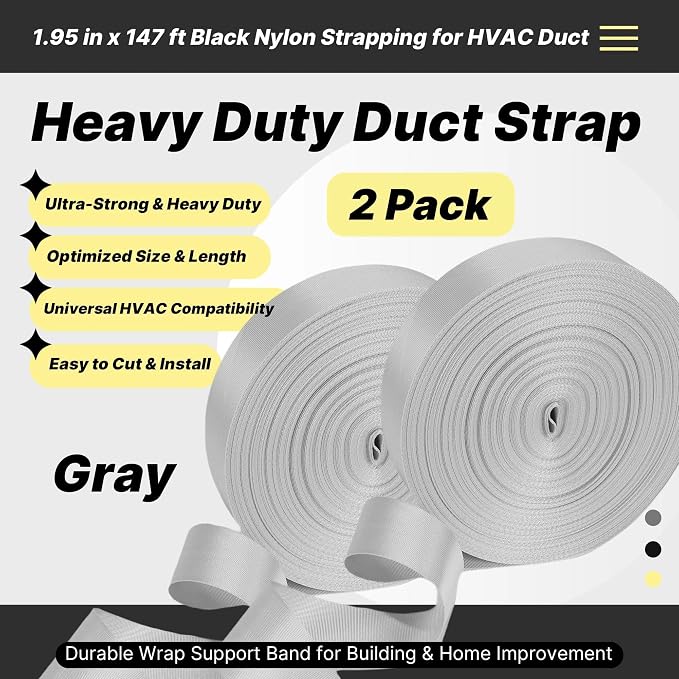2 Pack Heavy Duty Duct Strap – 1.95 in x 147 ft Grey Nylon Strapping - Image 2