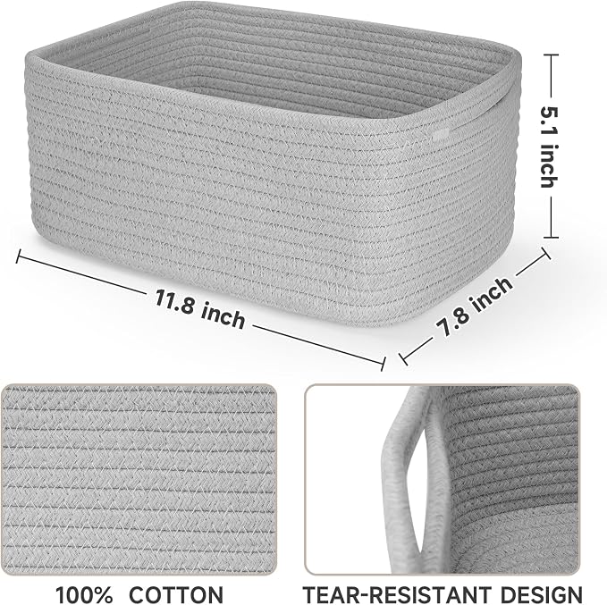 3 Pack Small Storage Baskets for Organizing, 11.8×7.8×5.1", Cotton Rope Basket - Image 2