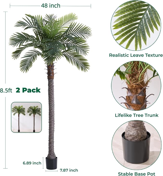 8.5FT Artificial Coconut Palm Set of 2, Potted Faux Palm Tree | Tropical Fake - Image 2
