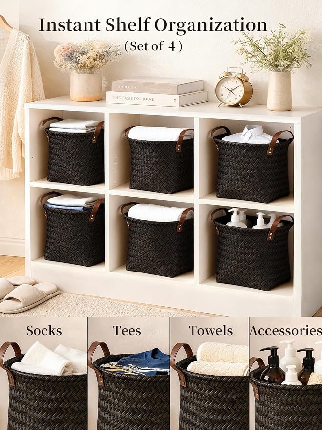 Wicker Storage Baskets, 4 Pack Woven Baskets - Image 3