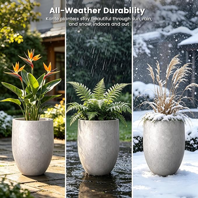 Kante Large Round Bullet CON Gray Concrete Planter 21.7" Tall, Outdoor | Rubber - Image 5