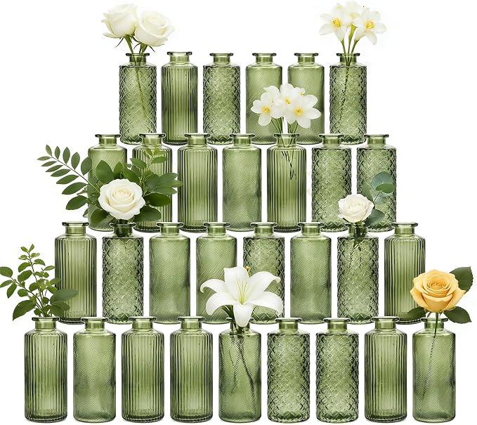 Glass Bud Vases 30 Pack, Small Green Flower Vases by Mapoxy