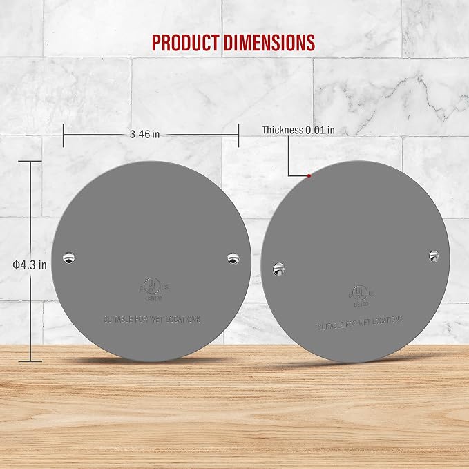 ENERLITES 4” Diameter Round Weatherproof Blank Metal Wall Plate - Image 2