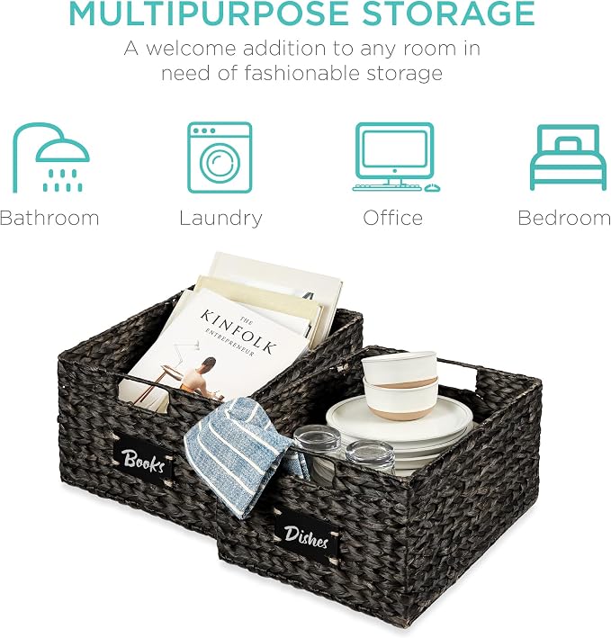 Best Choice Products Pantry Baskets Set of 2 16x12in Water Hyacinth Storage - Image 6