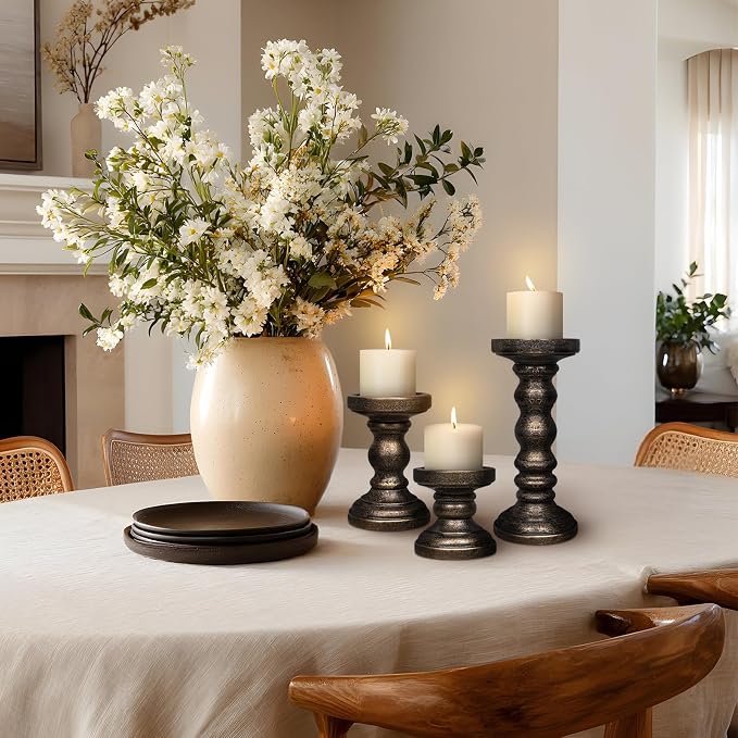 Candle Holder for Pillar Candle Set of 3, Farmhouse Wood Candle Holder - Image 5