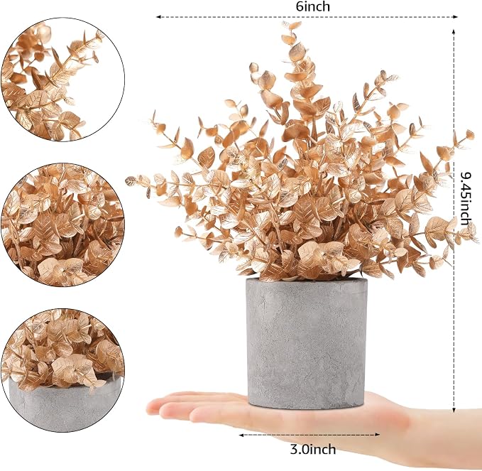Coferset 2 Pack Small Fake Plants Eucalyptus Potted - Image 4