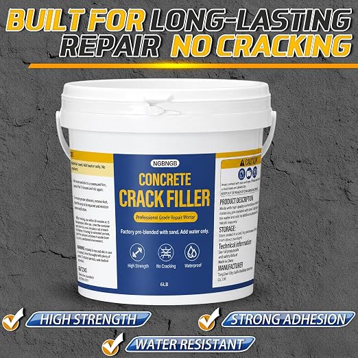 Concrete Crack Filler Heavy-Duty Dry Granular Mortar Repair Kit, 6 lb Gray | - Image 4