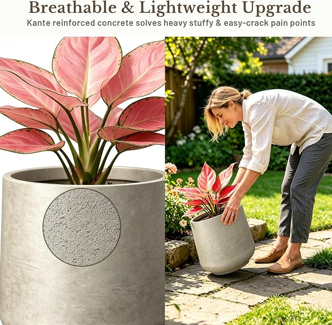 Kante Weathered Concrete Planter 13" Dia All-Weather Round Accent Pot | - Image 6