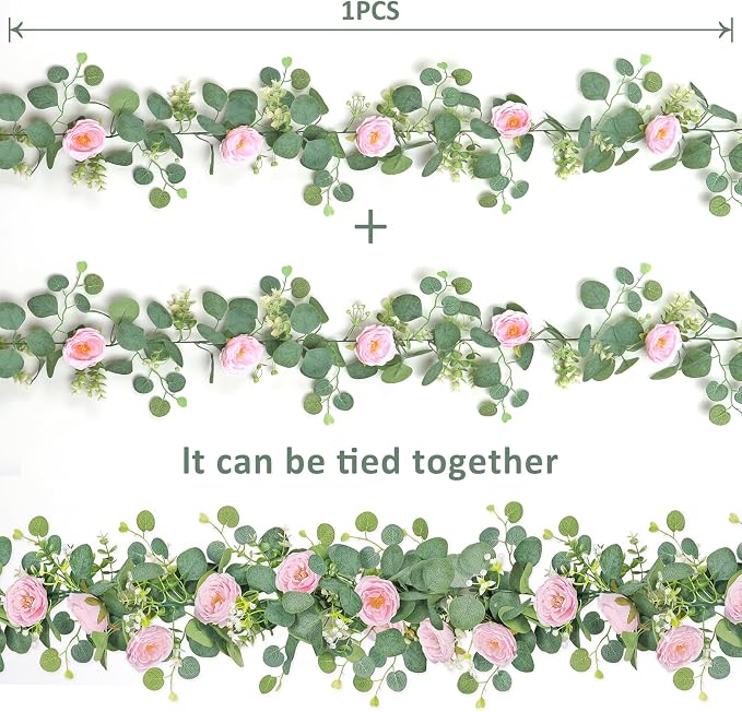 TOCHGREEN 2 Pack 13Ft Artificial Eucalyptus Flower Garland - Image 6
