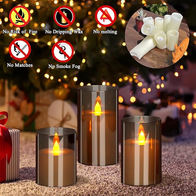 Flameless Candles 4" 5" 6" Acrylic Glass Pillars 3" Diameter Battery Operated - Image 2
