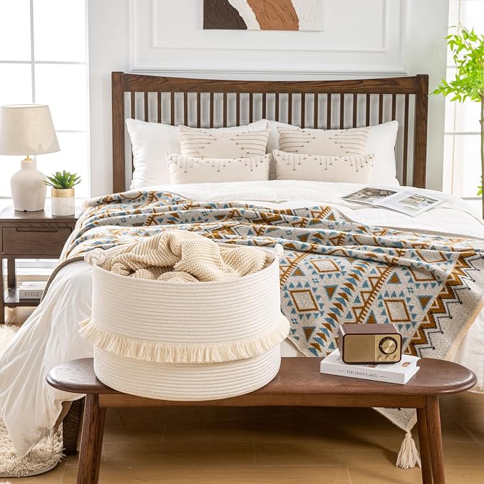 KAKAMAY Large Blanket Basket, Woven Baskets - Image 8